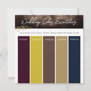 Invitation Palette de couleurs de mariage au tournesol rustiq