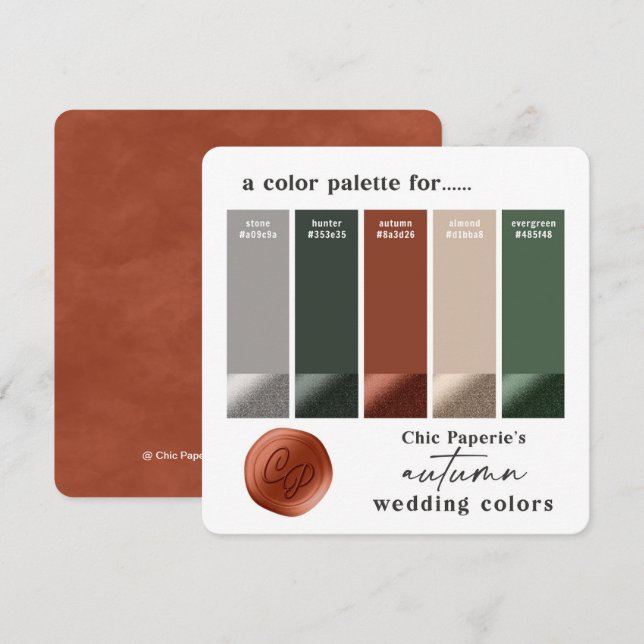 Invitation Palette de couleurs de mariage automnal Rust Hunte (Devant / Derrière)