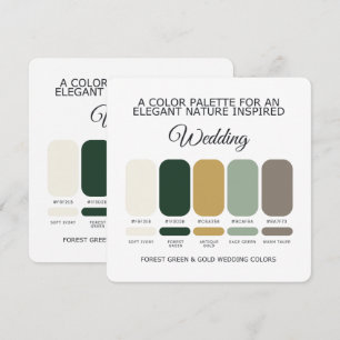 Invitation Palette de couleurs de mariage Vert forêt et Or