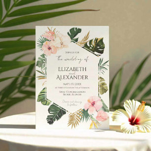 Invitation Palm Feuille Hibiscus Mariage de verdure tropicale