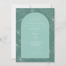 Invitation Palm Feuille Seashell Aqua Mariage tropical