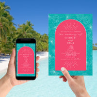 Palm Feuille Seashell Rose Blue Beach Mariage