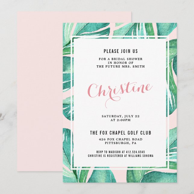 Invitation Palm Feuille Tropical Bridal Showbwbwbwwbwwwbwwwww (Devant / Derrière)