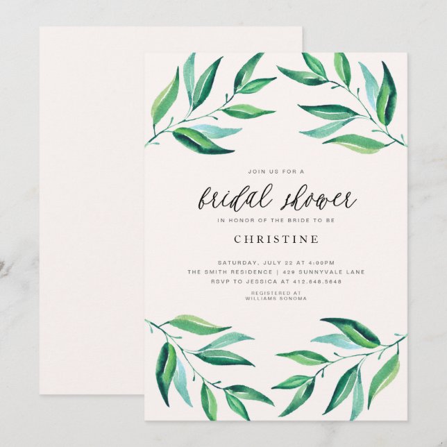Invitation Palm Feuille Tropical Bridal Showbwbwbwwbwwwbwwwww (Devant / Derrière)