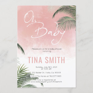 Invitation Palm Fronds Hawaiian Tropical Modern Pink