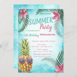 Invitation Palm Leaf, Cool Anniversaire de l'ananas