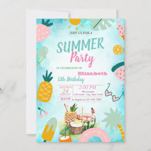 Invitation Palm Leaf, Fruits tropicaux fête d'anniversaire
