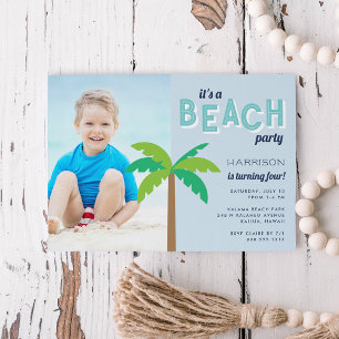 Invitation Palm Pop   Plage Anniversaire Fête Photo Invitatio