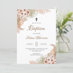 Invitation Palm Séché Pampas Grass Blush Orchid Baptême