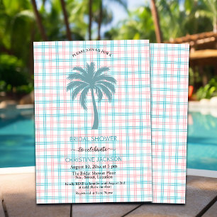 Invitation Palm Tree Azure Rose À damiers Fête des mariées