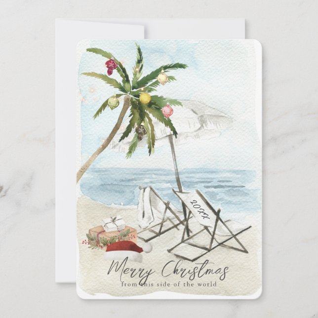 Invitation Palm Tree & Beach Chaises Tropical Holiday Card (Devant)