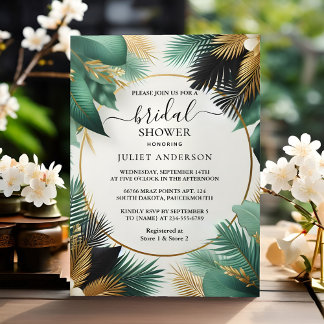 Invitation Palm Tree Beach Fête des mariées Verte Et Or