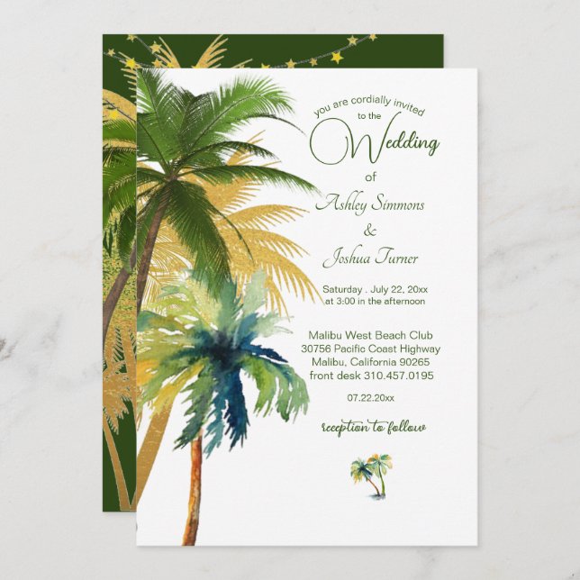 Invitation Palm Tree Beach Wedding (Devant / Derrière)