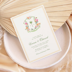 Invitation Palm Tree Crest Monogramme Plage tropicale Mariage