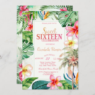 Invitation Palm Tree Feuilles Fleurs tropicales été Sweet 16
