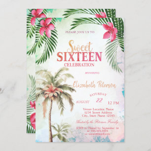 Invitation Palm Tree Fleurs tropicales été doux 16 Party