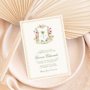 Invitation Palm Tree Monogram Fête des mariées de plage tropi