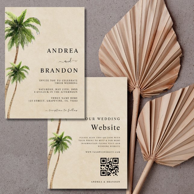 Invitation Palm Tree Plage de sable tropical Mariage tout en  (Créateur téléchargé)