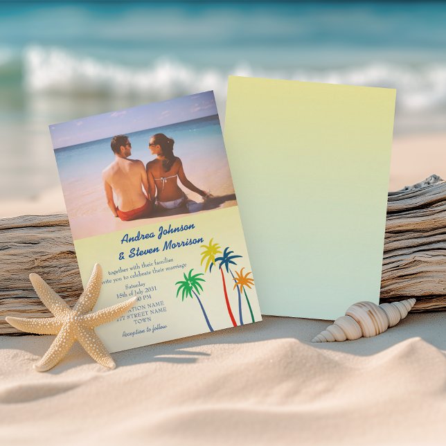Invitation Palm Tree Retro Mariage de plage tropicale (Créateur téléchargé)