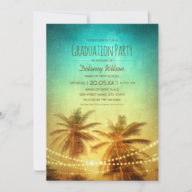 Invitation Palm Tree Sunset Beach Tropical Graduation Party (Devant)