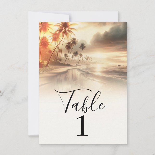 Invitation Palm Trees Coastal Beach Sunrise Table Numéro (Devant)
