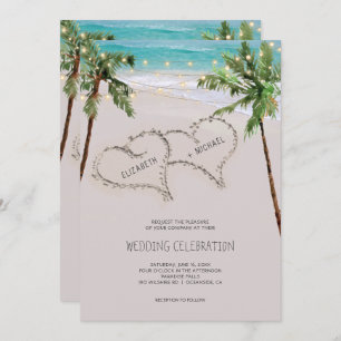 Invitation Palm tropical des Coeurs de sable  Mariage moderne