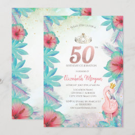Invitation Palm tropical Feuille Hibiscus Flamant rose rose 5