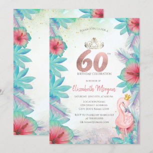 Invitation Palm tropical Feuille Hibiscus Flamant rose rose 6