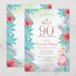 Invitation Palm tropical Feuille Hibiscus Flamant rose rose 9