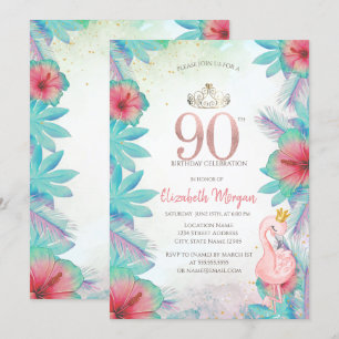 Invitation Palm tropical Feuille Hibiscus Flamant rose rose 9