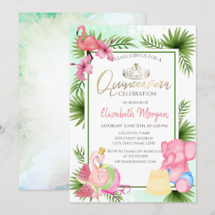 Invitation Palm Watermelon Flamant rose EIephant Quinceañera