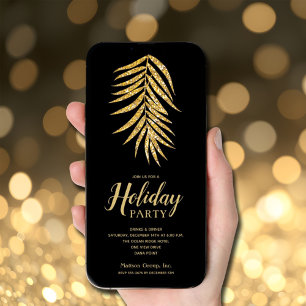 Invitation Palme de Parties scintillant d'or en Noël noir