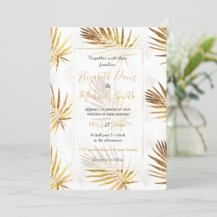 Invitation Palme d'or blanc tropical Feuille