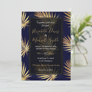 Invitation Palme d'or bleu tropicale Verdure Feuille
