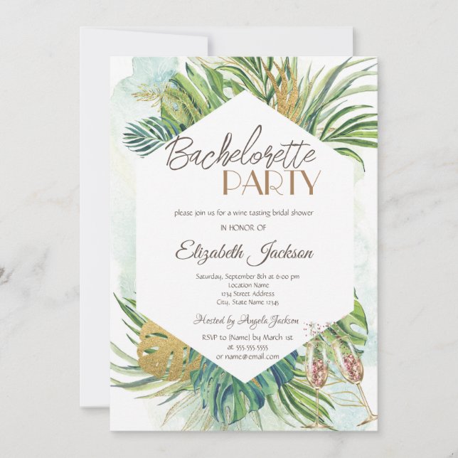 Invitation Palme Tropicale Feuille Bachelorette d'été (Devant)