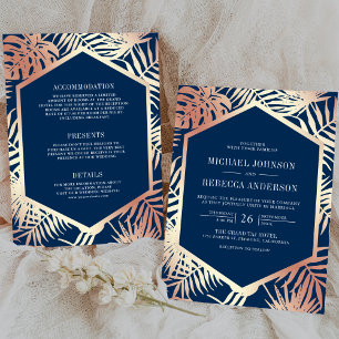 Invitation Palme Tropicale Gold Rose de la Marine tout en un