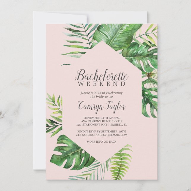 Invitation Palme tropicale sauvage | Blush Bachelorette Week- (Devant)