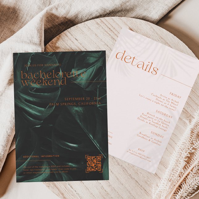 Invitation Palmes tropicales rétro | Fin de semaine de bachel (Créateur téléchargé)