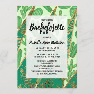 Invitation Palmette moderne de cactus de vert d'or