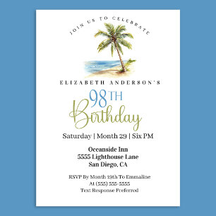 Invitation Palmier de la Plage 98e Anniversaire