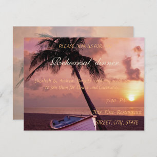 Invitation Palmier de mariage de plage, coucher du soleil, Dî