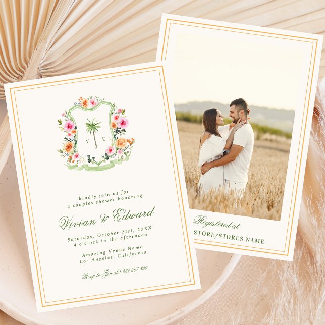 Invitation Palmier Monogramme Tropical Beach Couples Douche (Créateur téléchargé)