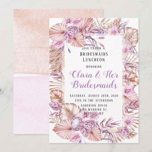 Invitation Palmier Séché Tropical Laisser Floral Bridesmaids  (Devant / Derrière)
