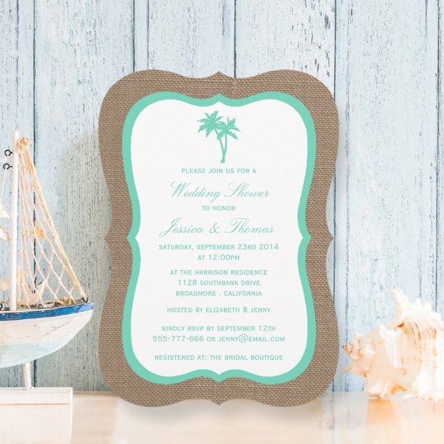 Invitation Palmier tropical Burlap Beach Mariage Douche (Créateur téléchargé)