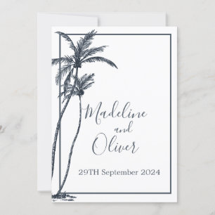 Invitation Palmier tropical Elégant Mariage bleu blanc
