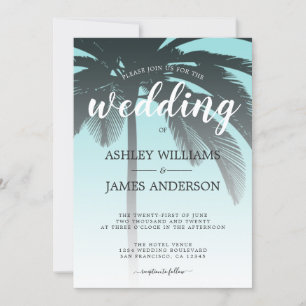 Invitation Palmier tropical Mariage Plage Bleue