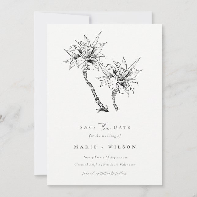 Invitation Palmier Tropical Marine Kraft Enregistrer La Date (Devant)