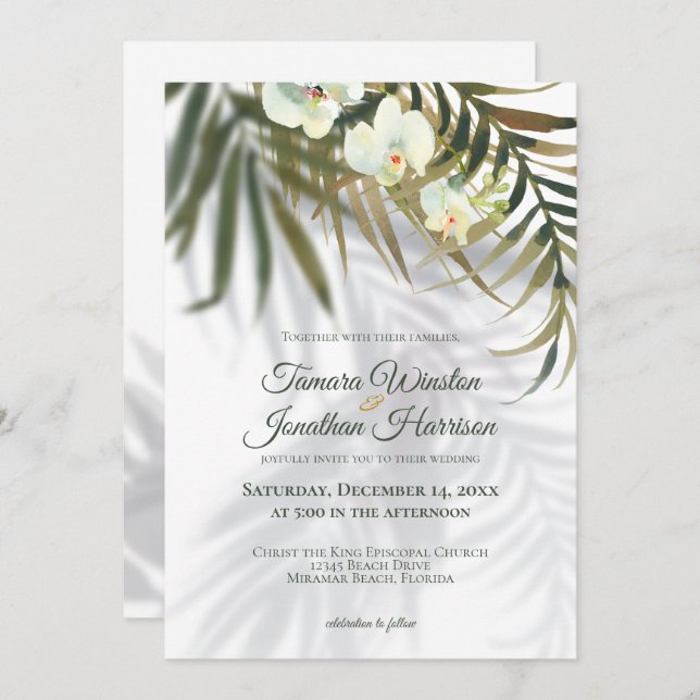 Invitation Palmier Tropical & Ombres Orchidées Beach Wedding  (Devant / Derrière)