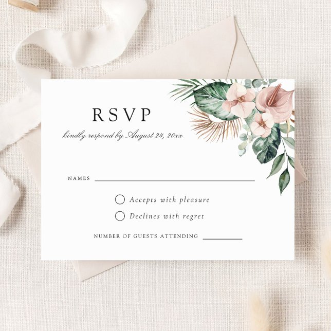 Invitation Palmier tropical vert Floral Blush Wedding RSVP (Créateur téléchargé)