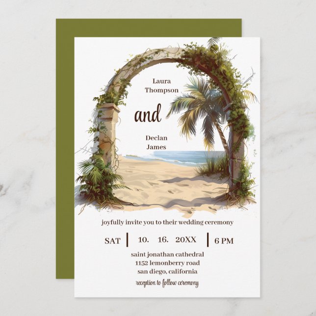 Invitation Palmier Whimsical Tropical Boho Beach Wedding (Devant / Derrière)